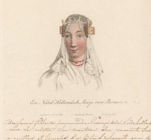 Hodeplagg til en jente fra Purmerend, 1816 A North Holland Girl from Purmerend / Une Jeune fille de purmerend - Province dela Nord-hollande avec sa calotte son manteau son ornament ses aiguilles et epingles d