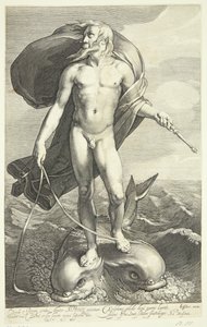 Neptun rir på to delfiner