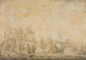 Slaget mellom den nederlandske og svenske flåten, i Øresund, 8. november 1658 av Willem van de Velde (I) (attributed to)