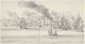 Slaget ved Katwijk (venstre side), 1653 av Willem van de Velde (I)