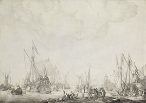 Royal and State Yachts, muligens ankomsten til Charles II av England ved Moerdijk, 1660 av Willem van de Velde (I)