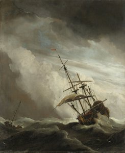Et skip på åpent hav fanget av en storm, kjent som vindkastet, 1680