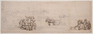 Dunescene med bondefigurer av Willem van de Velde