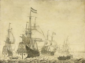 Havlandskap med nederlandske krigsmenn inkludert Drenthe og prinsen Frederick-Henry, ca. 1670 (maleri på panel) av Willem van de Velde
