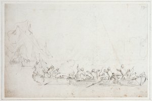 En kamp i båter mellom nederlandske eller engelske og barbareske pirater, ca. 1675 (kritt)
