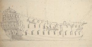 Portrett av en engelsk fjerderangs, ca. 1685 (grafitt, gråvasket)