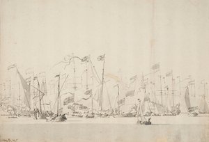 Elvekonkurranse på Y-en i Amsterdam til ære for prinsen av Oranien, 5./15. juni 1660, ca. 1675 (penn, vask)