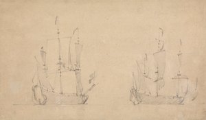 Styrbord kvart visning av et flaggskip i lett luft og lignende visning av et annet av Willem van de Velde the Younger