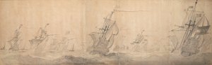 Nederlandsk flåte som slår opp kysten utenfor Nordfrisiske øyer 9 [OS] / 19. oktober 1658 av Willem van de the Elder Velde