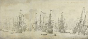 Det mislykkede angrepet av engelskmennene på returflåten i Bergen havn av Willem van de the Elder Velde