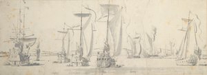 Karl IIs besøk til «Tigeren» i Woolwich: Yachtene runder en sving i elven