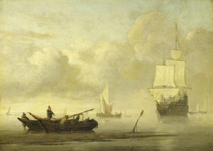 Skip nær kysten i vindstille av Willem van de the Younger (attr.to) Velde