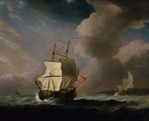 An English Two Decker in a Strong Wind with another Ship in the Background (oil on canvas)   1172660   no       norwegian Successfully Translated  Original: Prices Candle-Works, c. 1875. Translat: Price