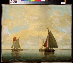 Seilbåter. Maleri av Willem van de Velde den yngre (1633-1707). Olje på lerret, 24,5 x 32,5 cm, slutten av 1600-tallet. Flamsk kunst, barokkstil. Eremitasjemuseet, St. Petersburg.
