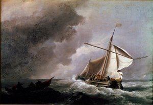 Hollandsk skip som senker seil og venter på en livbåt Maleri av Willem Van de Velde den unge (1633-1707) 1660 Søn. 23,2x33,2 cm London, Nasjonalgalleriet