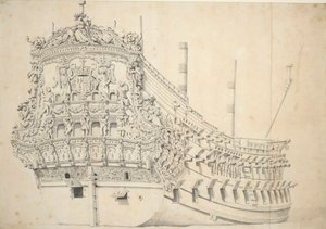 Portrett av en fransk toetasjes buss. Bygget i Holland 1666–1667, ca. 1667 (grafitt, gråvasket)