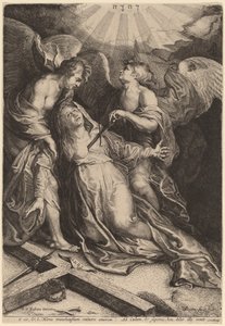 Mater Dolorosa knelende, støttet av to engler av Willem van der Leeuw after Sir Peter Paul Rubens