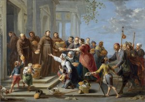 Den hellige Antonius av Padua deler ut brød - Maleri av Willem van Herp l