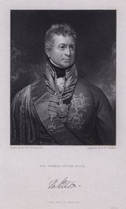 Sir Thomas Picton, walisisk general fra Napoleonskrigene drept i slaget ved Waterloo (gravering) av William (after) Beechey