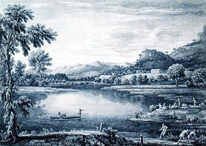 En utsikt over Winander Meer nær Ambleside, gravert av Chatelin og Muller av William (after) Bellers