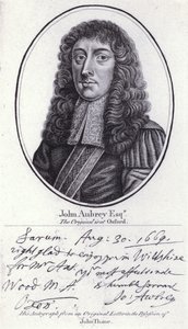 John Aubrey , engelsk antikvar, naturfilosof og forfatter (gravering) av William (after) Faithorne