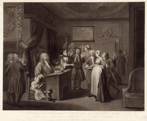 En kvinne som sverger barnet sitt til en gravborger (mezzotint)