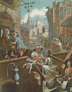 Kromolitografi av William Hogarths Gin Lane (chromolitho)