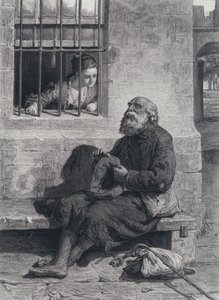Intervjuet mellom frøken Wardour og Edie Ochiltree ved det gitte vinduet til den flaggede salongen (gravering) av William (after) McTaggart