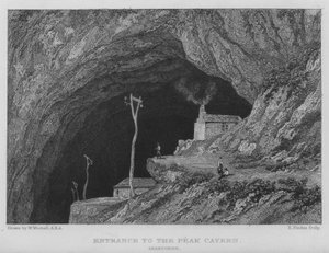 Inngang til Peak Cavern, Derbyshire (gravering) av William (after) Westall