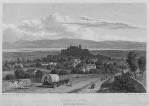 Lancaster, fra sør (gravering) av William (after) Westall