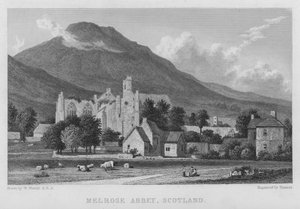 Melrose Abbey, Skottland (gravering) av William (after) Westall