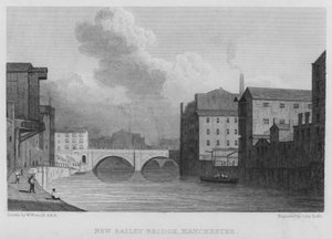 New Bailey Bridge, Manchester (gravering) av William (after) Westall