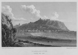 Scarborough, Castle and Bay (gravering) av William (after) Westall