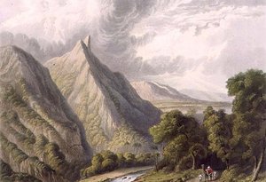 Utsikt i Bore Ghaut, gravert av T. Fielding og farget av JB Hogarth av William (after) Westall