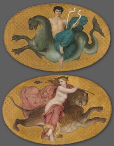 Arion på en sjøhest og Bacchante på en panter (par) av William Adolphe Bouguereau