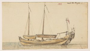 152 Båt «nær Payho».  , fra et album med 372 tegninger av landskap, kystlinjer, kostymer og hverdagsliv laget under Lord Macartneys ambassade til keiseren av Kina, mellom 1792 og 1794 (blyant og akvarell på papir) av William Alexander