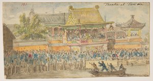 181 ‘Teater i Tien synd.’  , fra et album med 372 tegninger av landskap, kystlinjer, kostymer og hverdagsliv laget under Lord Macartneys ambassade til keiseren av Kina, mellom 1792 og 1794 (blyant og akvarell på papir) av William Alexander