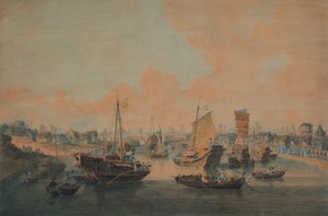 Kinesiske lektere fra ambassaden som passerer gjennom en sluse på Canal Grande av William Alexander
