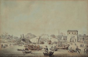 Kinesiske lektere av ambassaden forbereder seg på å passere under en bro av William Alexander