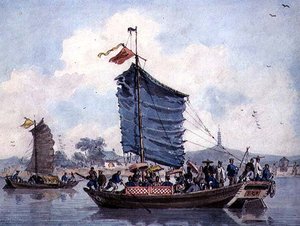 Kinesisk elvescene med Junks under seil av William Alexander