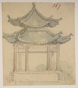 f.63 167 Tempel.  , fra et album med 372 tegninger av landskap, kystlinjer, kostymer og hverdagsliv laget under Lord Macartneys ambassade til keiseren av Kina, mellom 1792 og 1794 (blyant og akvarell på papir) av William Alexander