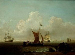 Nederlandsk frakt utenfor kysten av Holland med fiskere som laster en båt fra land av William Anderson