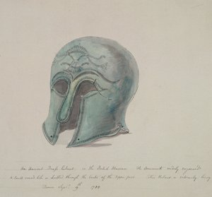 Gammel messinghjelm fra British Museum, Holborn, London, 1784