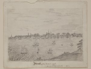 Detroit, ca. 1837 (grafittblyant på hvitt vevd papir) av William Asa Raymond