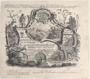 Forslag til gravering ved abonnement fra et originalt bilde malt av Zuccarelle, 1756. av William Austin