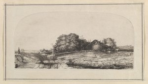 Landskap med en høfjøs og en saueflokk, 1750-1810.