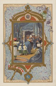 Den fremtidige kong Edward VII investerer Princes med Star of India, i Calcutta av William Barnes (after) Wollen