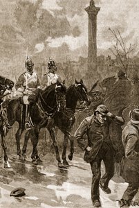 Blodig søndag: Livvaktene holder Trafalgar Square, 1887, illustrasjon fra 'Cassell's Illustrated History of England' (sepiafoto) av William Barnes Wollen
