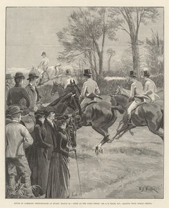 Underhusets hindring ved Rugby, 29. mars, Rush at the First Fence, Mr A E Pease, MP, leder sammen med Norah Creina av William Barnes Wollen