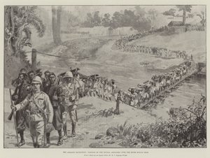 Ashanti-ekspedisjonen, passasje av Houssa-artilleriet over elven Busum Prah av William Barnes Wollen